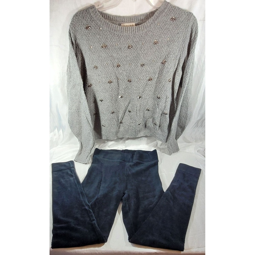 M&S Indigo Collection Black Corduory Leggings & Grey Alpaca Blend Sweater - UK8